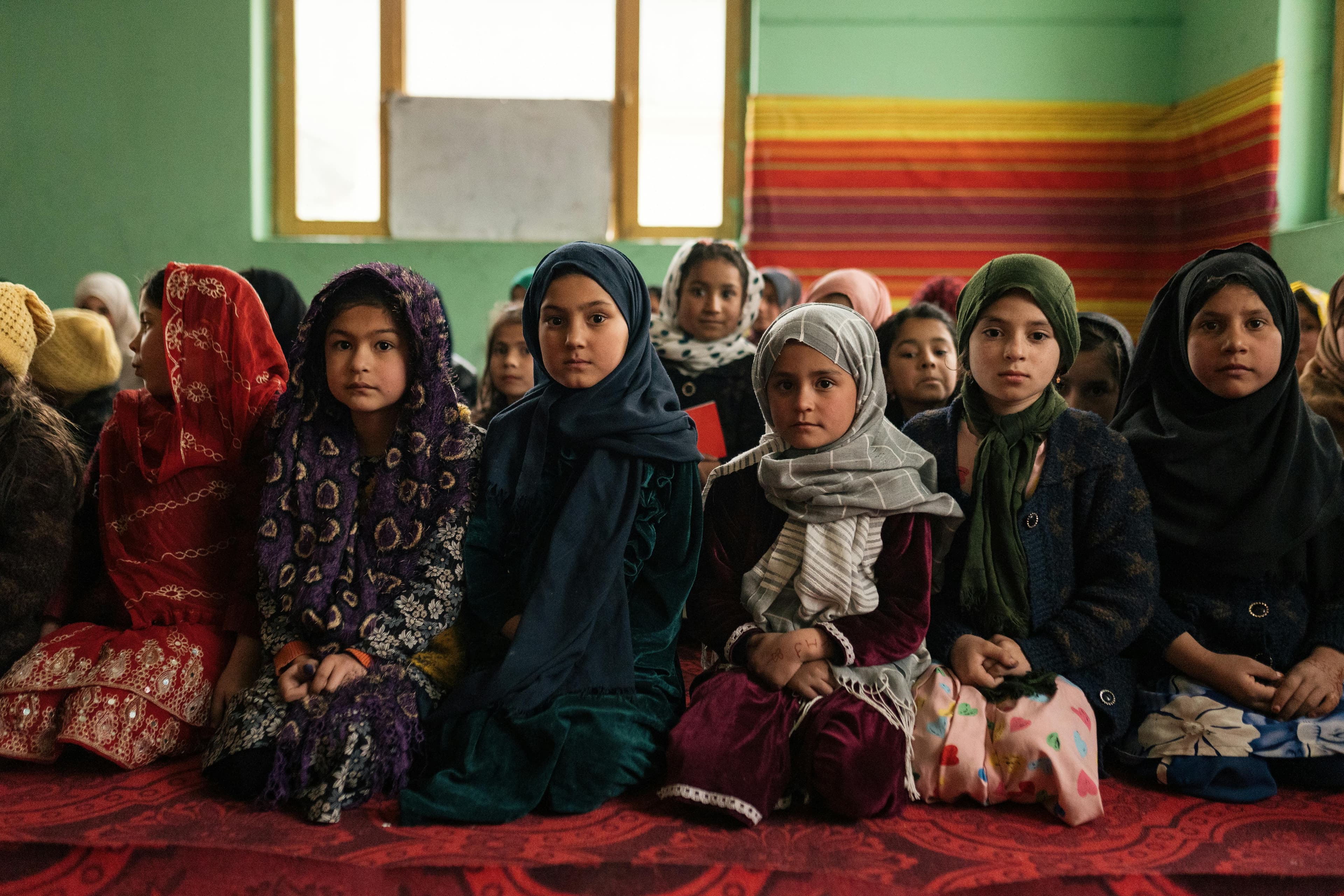 Afghan girls attending class